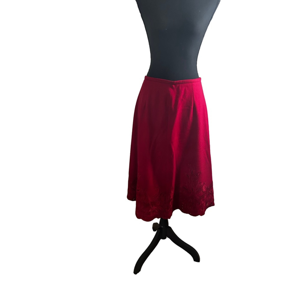 Vintage Talbots Red Wool Blend Embroidered Skirt Size 6